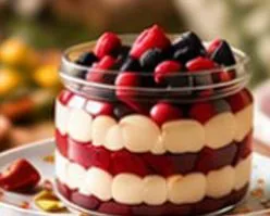 Jar cake layered with cream and berries